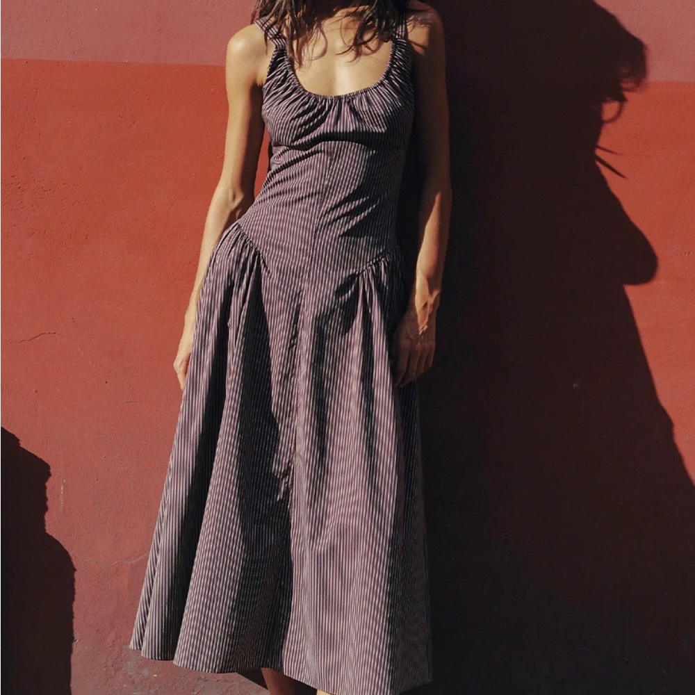 Faithfull the Brand Mauve-Striped Sleeveless Maxi Dress